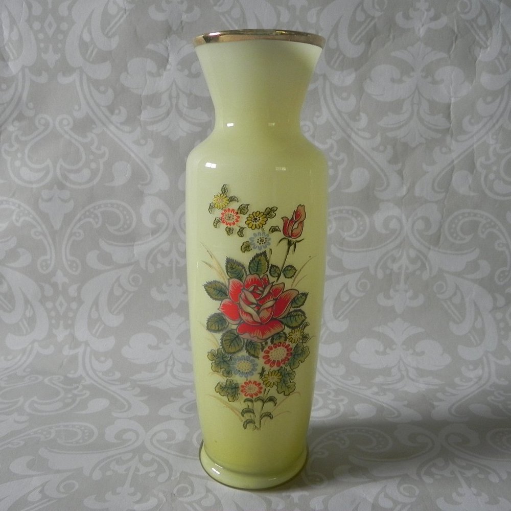 Enesco Yellow Glass Vintage Japanese Floral Art